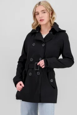 Gabardina monocolor botones cinturón