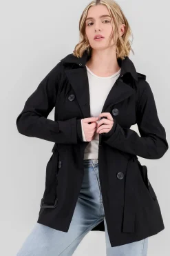 Gabardina monocolor botones cinturón