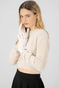 Guantes tejidos moño confeti