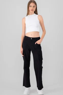 Jeans cargo straight monocolor