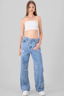Jeans wide leg con estrellas