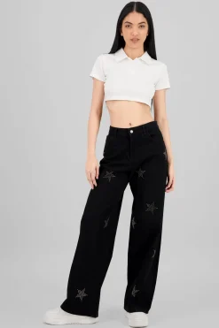 Jeans wide leg estrellas brillos