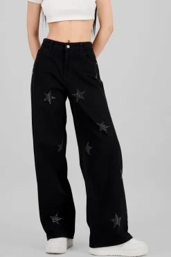 Jeans wide leg estrellas brillos
