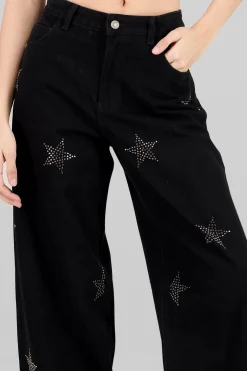 Jeans wide leg estrellas brillos
