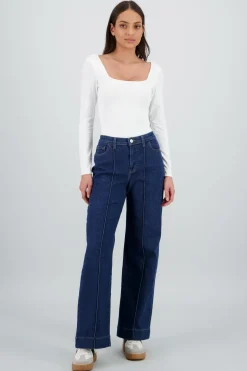 Jeans wide leg pinzas