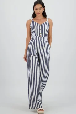 Jumpsuit cuello v tirantes rayas