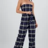 Jumpsuit strapless detalle cinturón cuadros