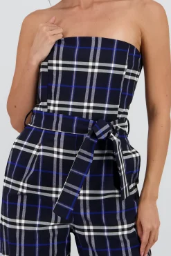 Jumpsuit strapless detalle cinturón cuadros