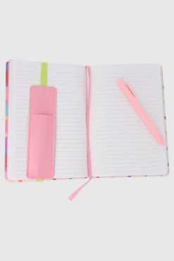 Libreta cuadros elástico estuche pluma