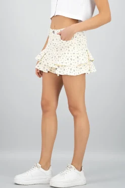 Mini falda olanes con mini flores de denim