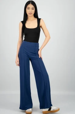 Pantalón Wide Leg Cintura Alta Costuras