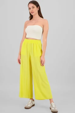 Pantalón Wide Leg Cintura Alta Fruncida