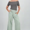 Pantalón Wide Leg Cintura Alta Fruncida
