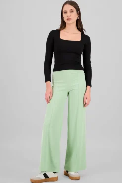 Pantalón Wide Leg Cintura Alta Costuras