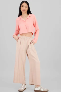 Pantalón Wide Leg Cintura Alta Fruncida