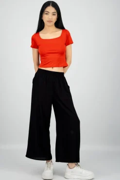 Pantalón Wide Leg Cintura Alta Fruncida