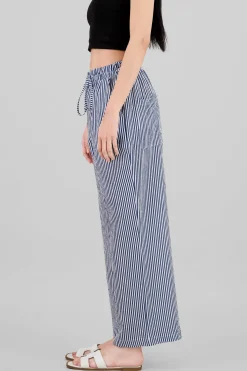 Pantalon amplio detalle resorte rayas