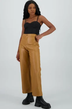 Pantalon pu recto pretina