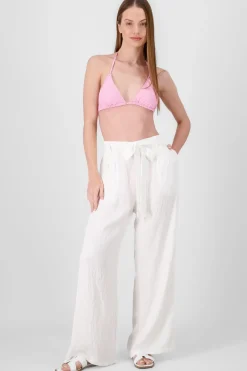 Pantalon recto cinturon textura