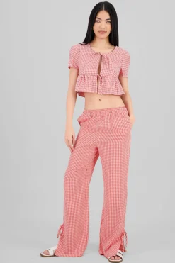 Pantalon recto cuadros detalle moño