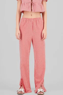 Pantalon recto cuadros detalle moño