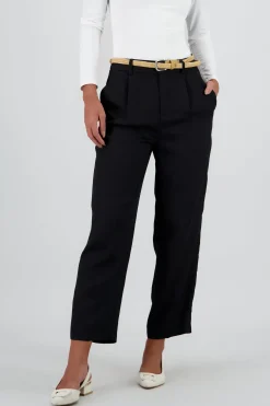 Pantalon recto liso presillas detalle cinturon