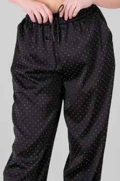 Pantalon satin rhinestones