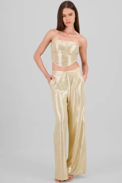 Pantalon wide leg fluido brillos