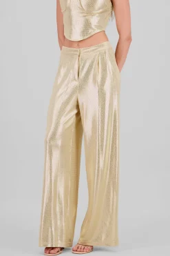 Pantalon wide leg fluido brillos