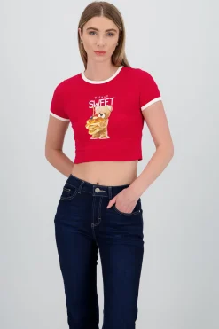 Playera contraste estampado osito