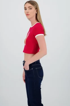 Playera contraste estampado osito