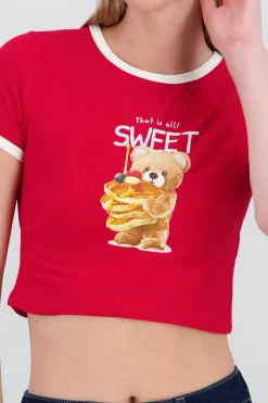 Playera contraste estampado osito