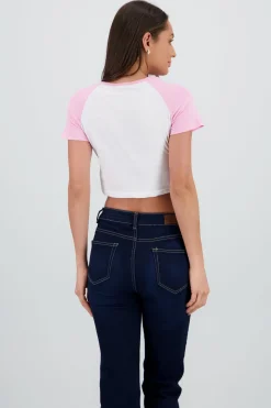 Playera crop cerezas contraste mangas