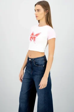 Playera crop estampado mariposa