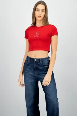 Playera crop estampado osito