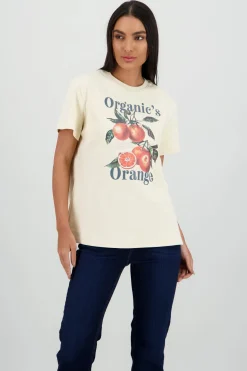 Playera manga corta oversize estampado naranjas