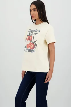 Playera manga corta oversize estampado naranjas