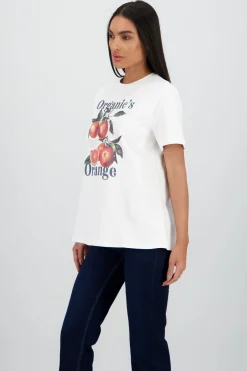 Playera manga corta oversize estampado naranjas