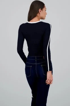 Playera manga larga rib lineas contraste