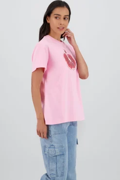 Playera oversize manga corta estampado granada