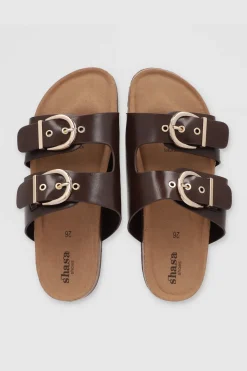 Sandalia dos tiras hebillas redondas