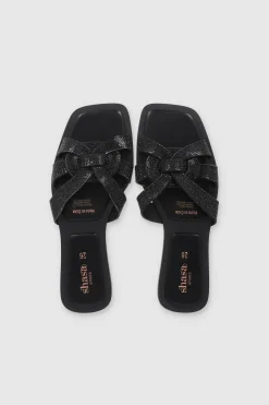 Sandalia Plana Entrelazada Brillos