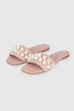 Sandalia Plana Tercipelo Perlas