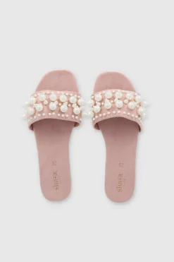 Sandalia Plana Tercipelo Perlas