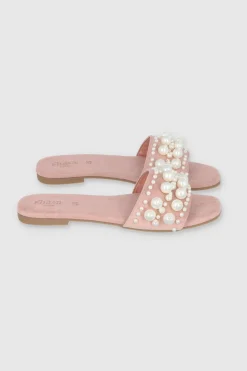 Sandalia Plana Tercipelo Perlas