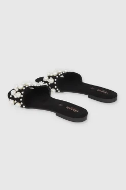 Sandalia Plana Tercipelo Perlas