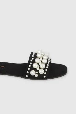 Sandalia Plana Tercipelo Perlas