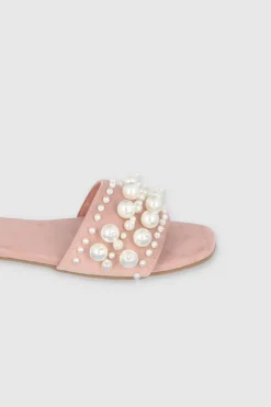 Sandalia Plana Tercipelo Perlas