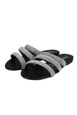 Sandalia plana triple tira brillos