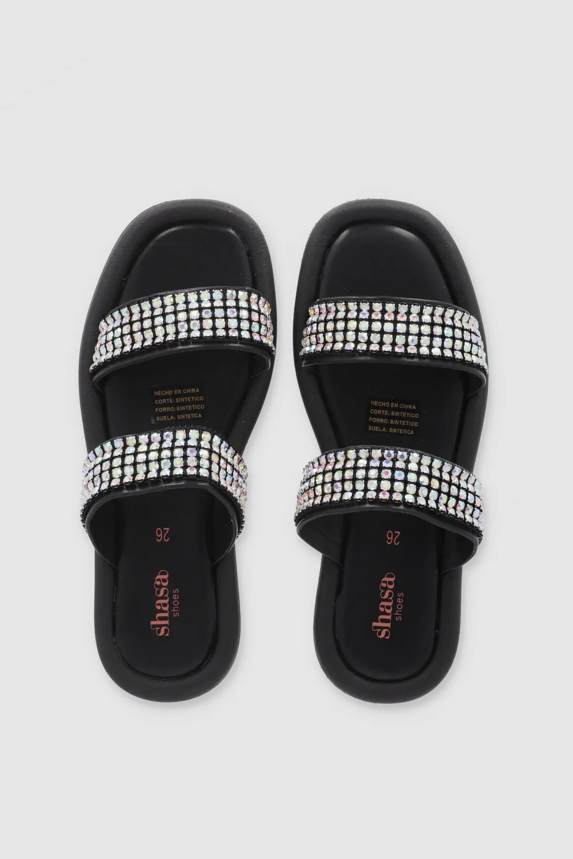 Sandalia Suela Ancha Dos Tiras Brillos Grandes